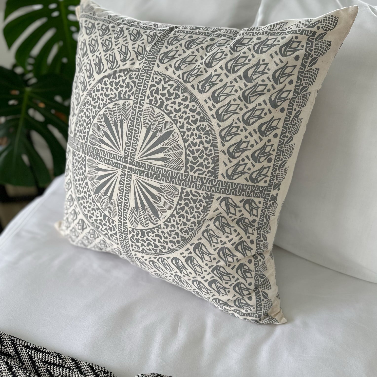Cushion Cover 24" 60cm square continental organic cotton gold, teal, grey