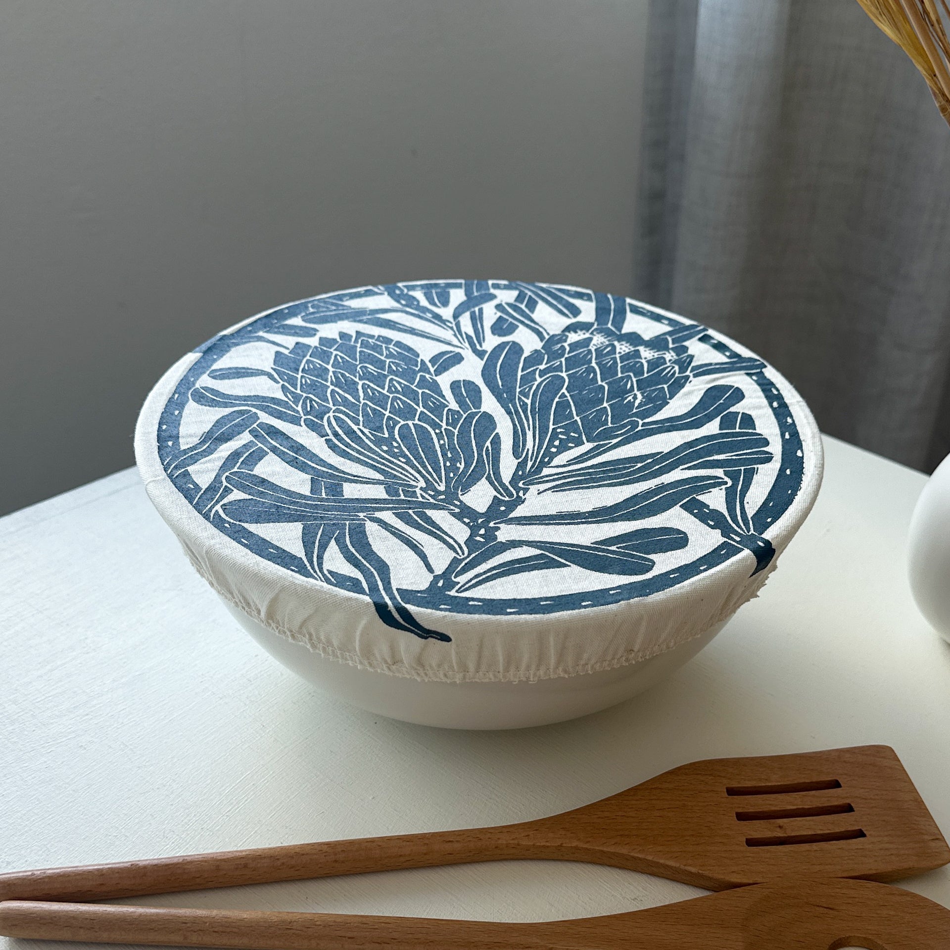 Dish and Bowl Cover Medium Protea Print | single bowl cover for medium salads and leftovers