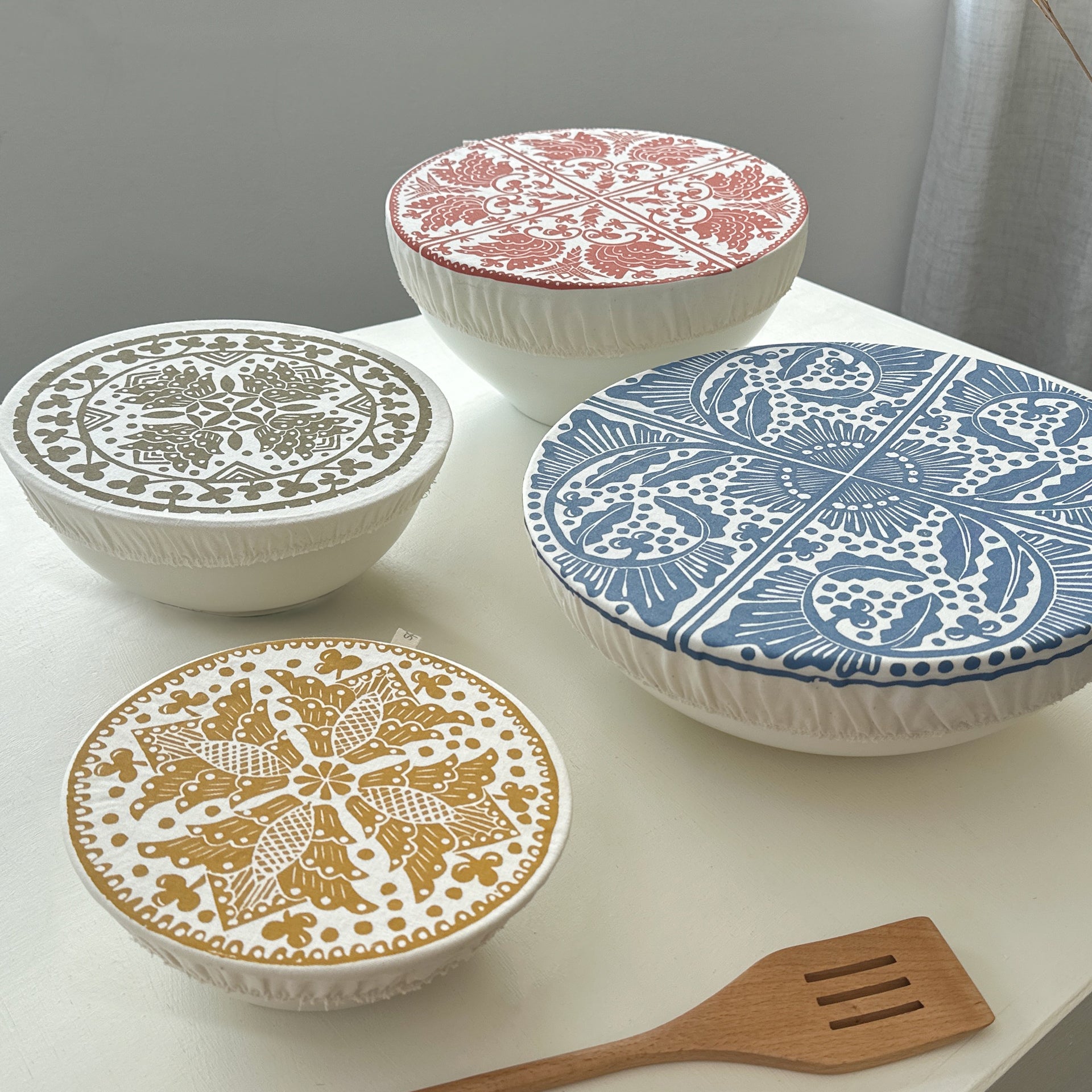 Dish and Bowl Cover Set of 4 Assorted Sizes Organic Cotton Madiba Print