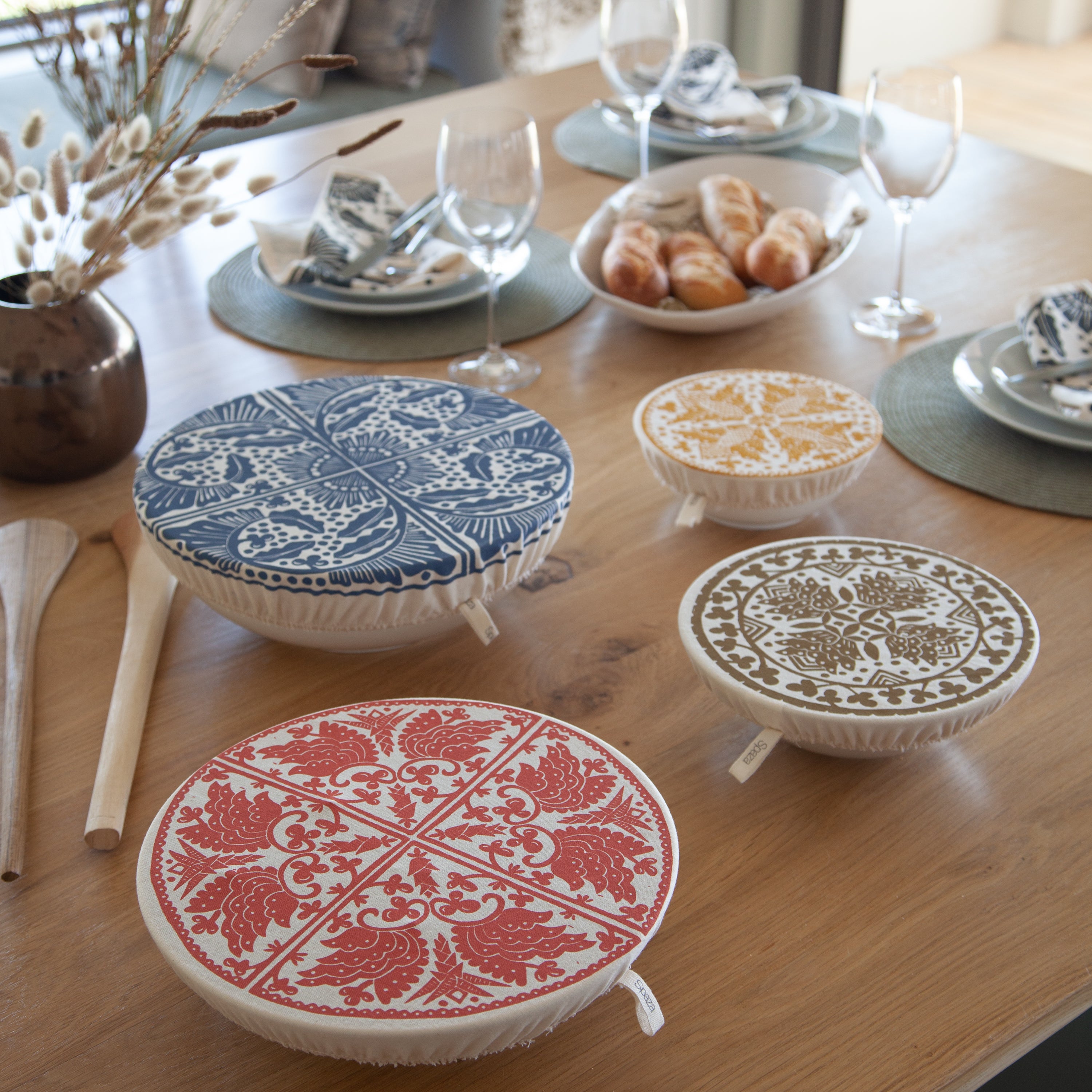 Dish and Bowl Cover Set of 4 Assorted Sizes Organic Cotton Madiba Print