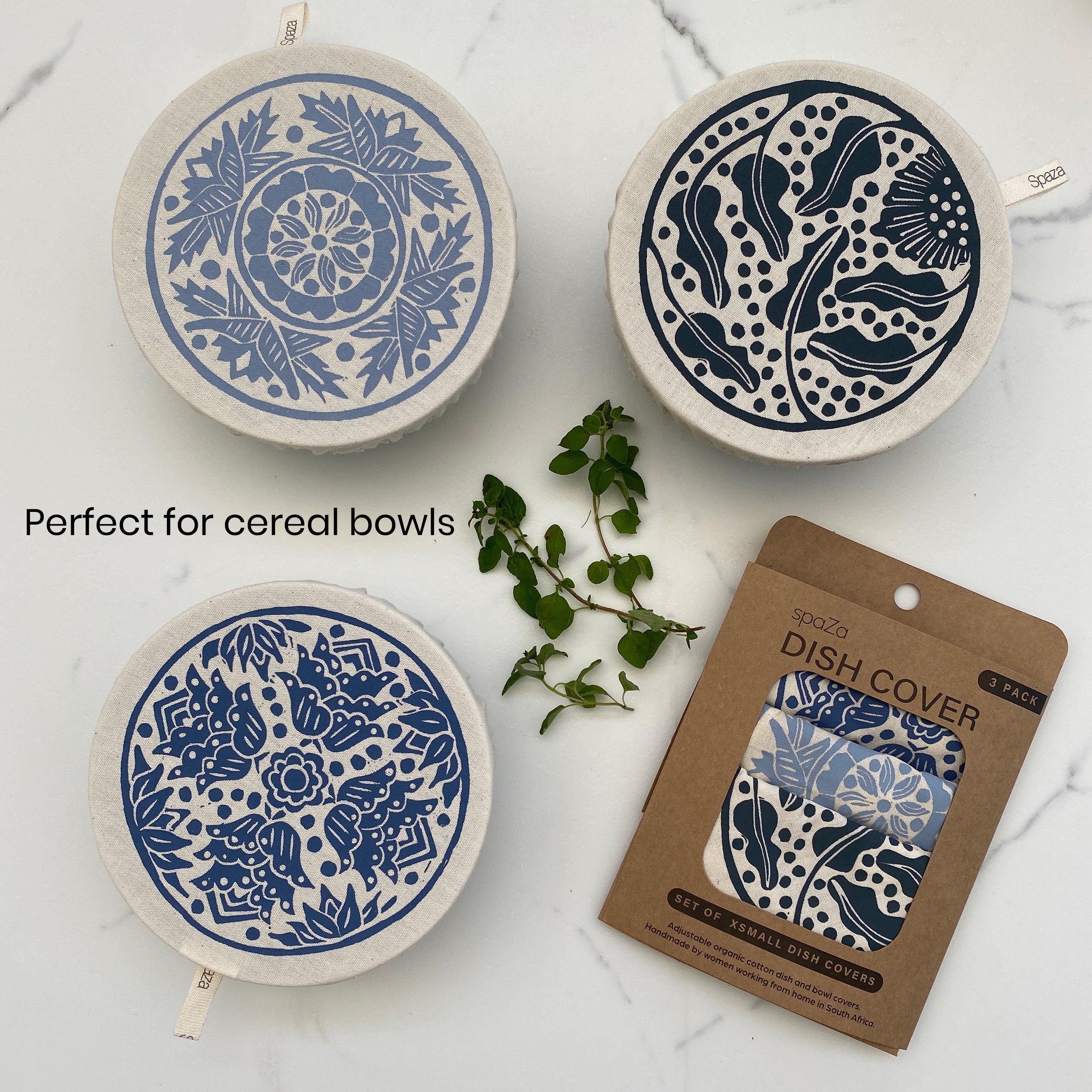 Bowl Covers Set of 3 cereal bowl covers fits 13-17cm / 5-7in Madiba Print