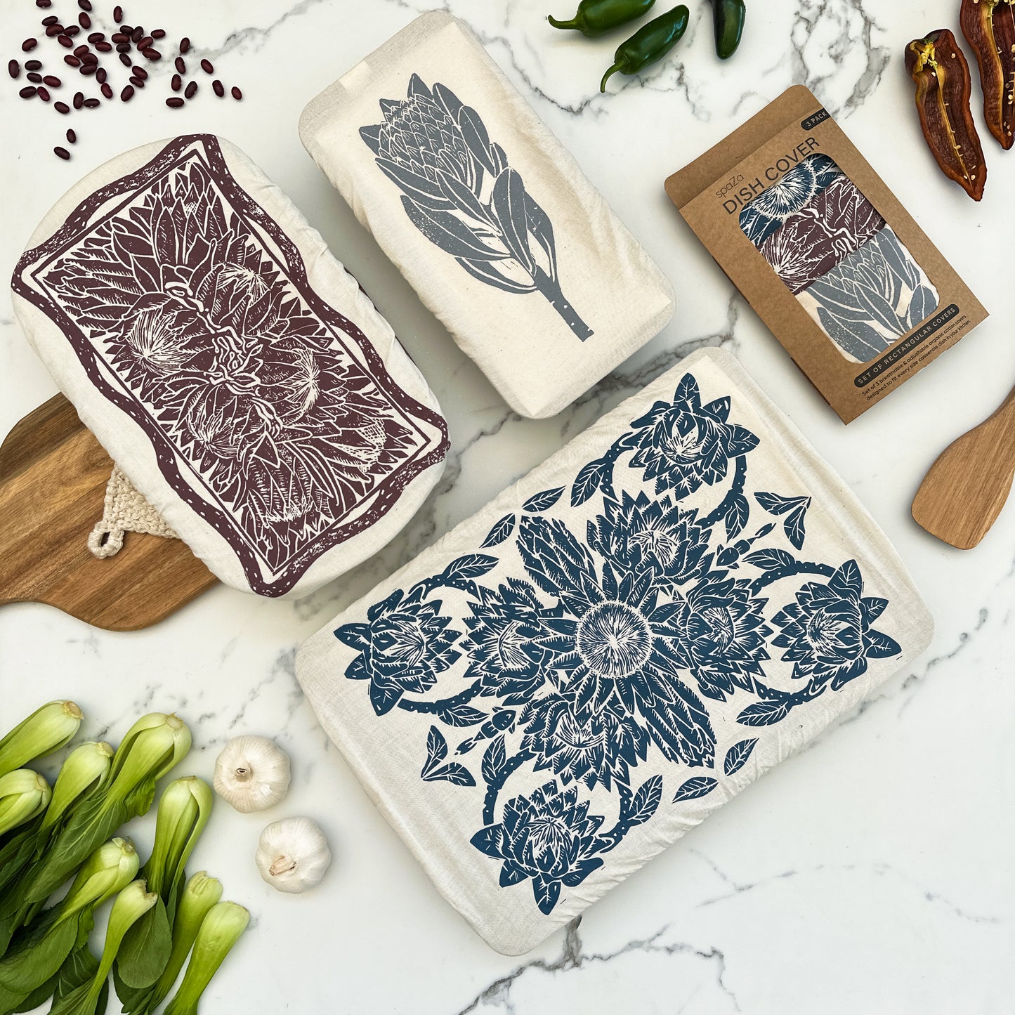 Dish Cover Rectangle Set of 3 | Protea Print