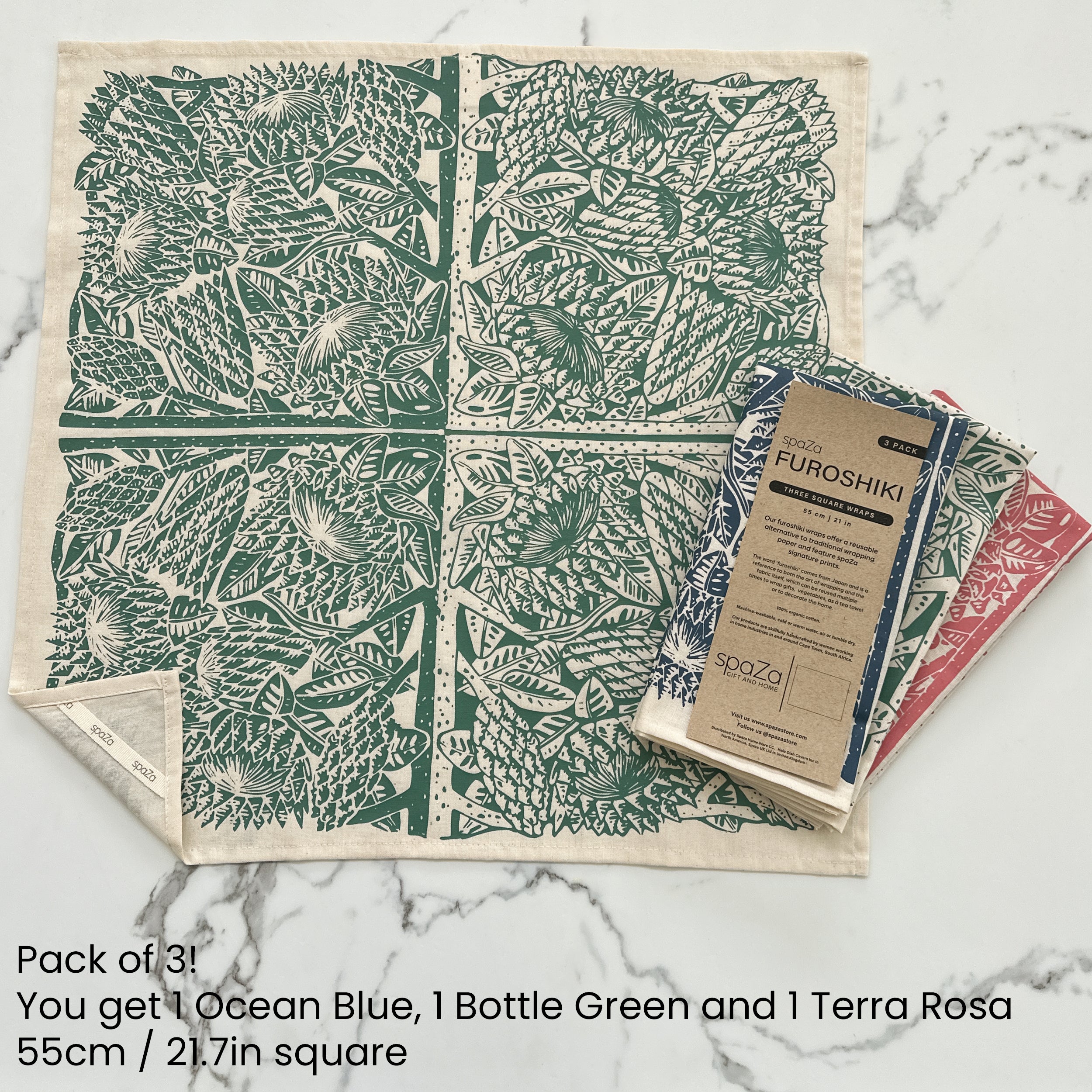 Furoshiki Vegetable Wrap Set of 3 Protea Print