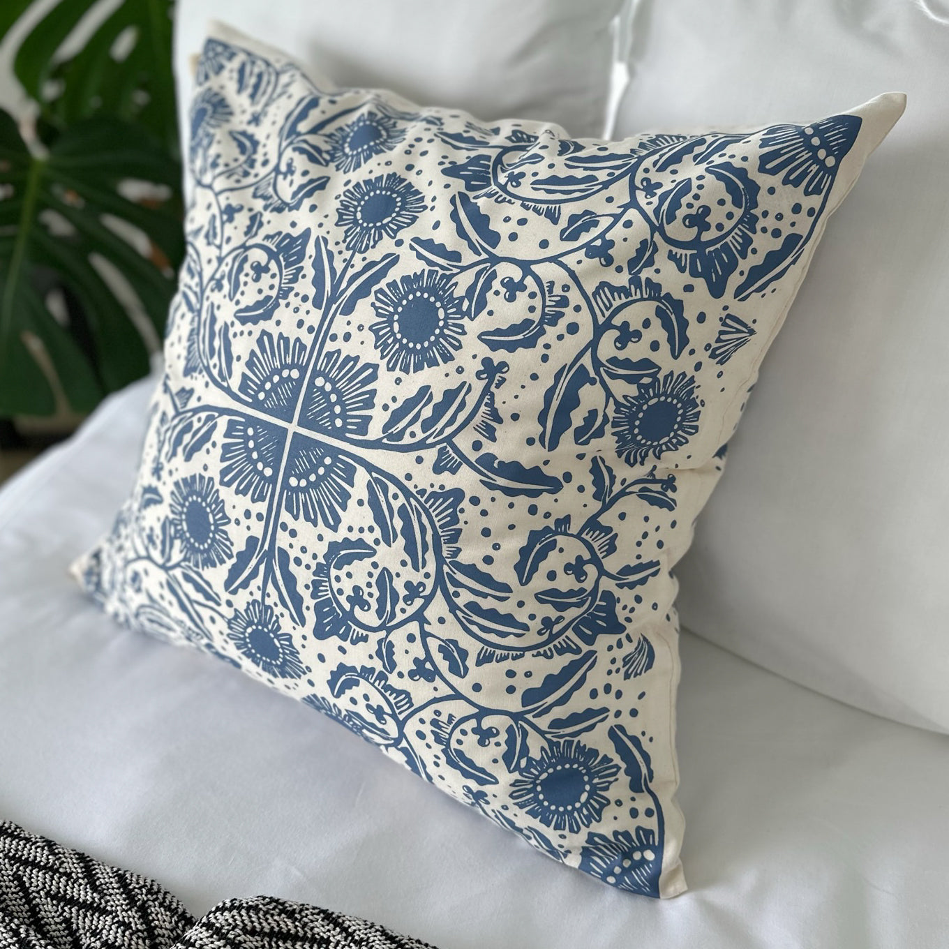 Cushion Cover 24" 60cm square | organic cotton blue, gold, red
