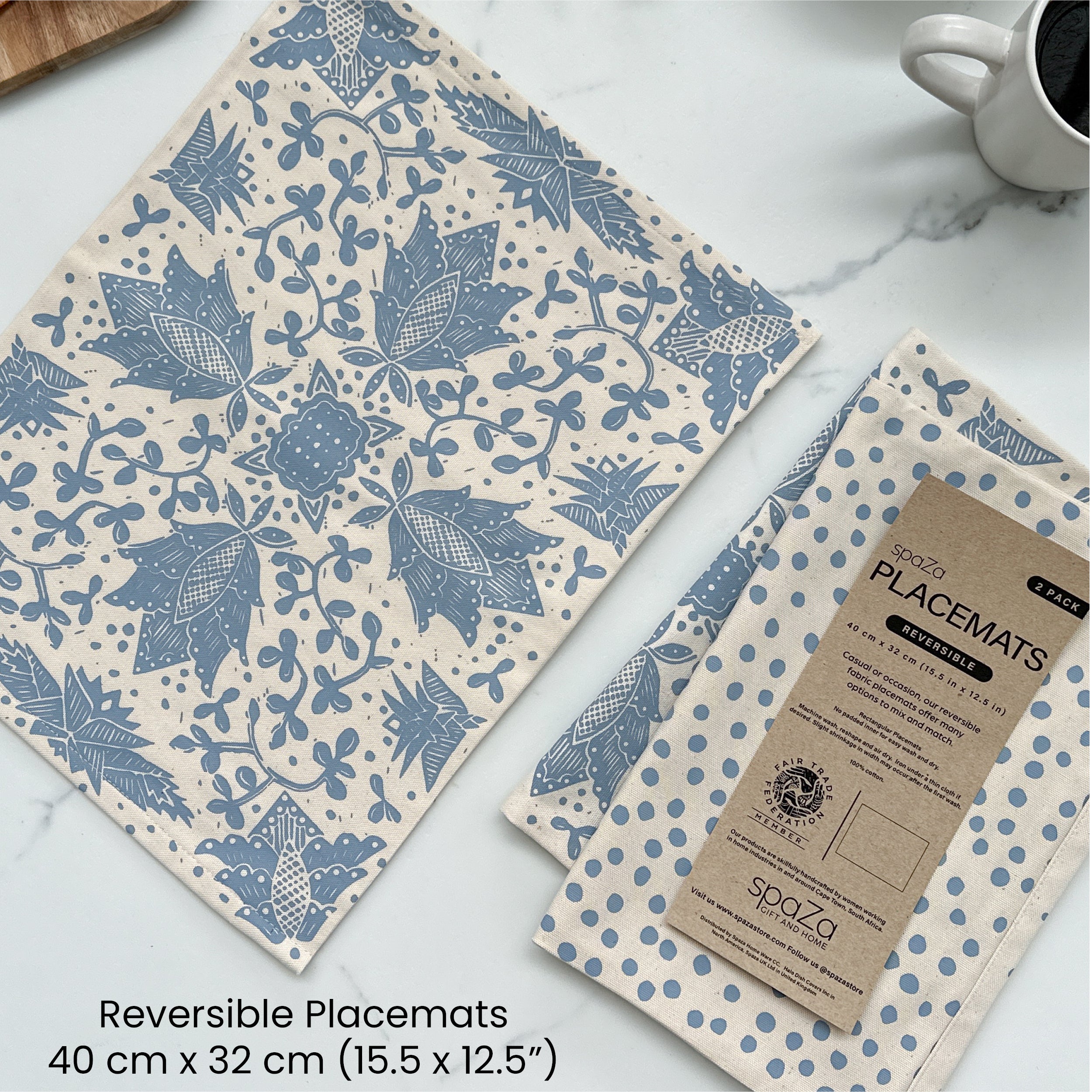 Placemats set of 2 Madiba Print | fabric, reversible table setting