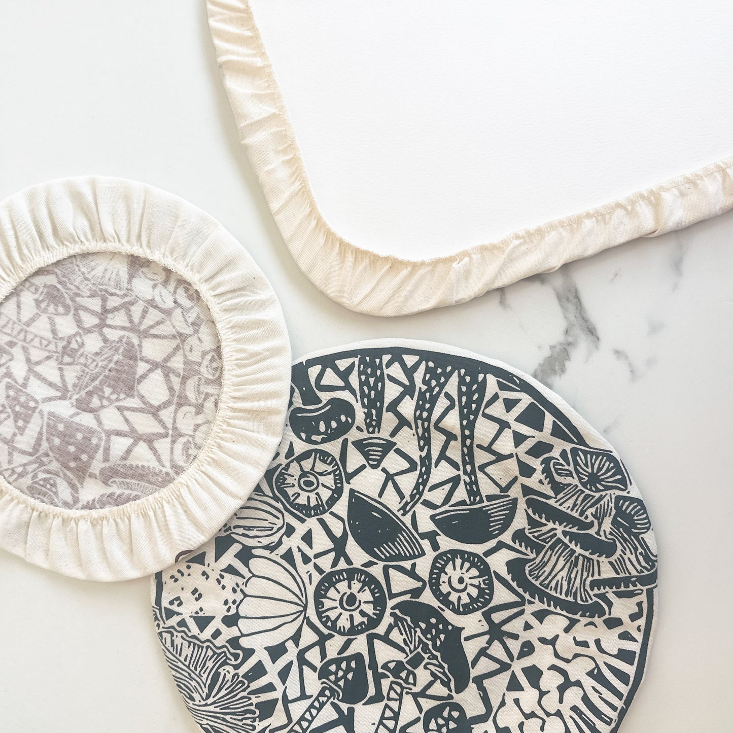 Dish and Bowl Cover 3 Pack | Rectangle and Salad Covers | Mushroom Print